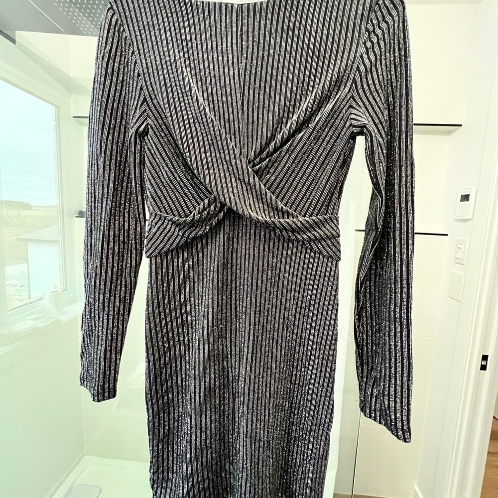 Elegant Black and Silver Striped Dress